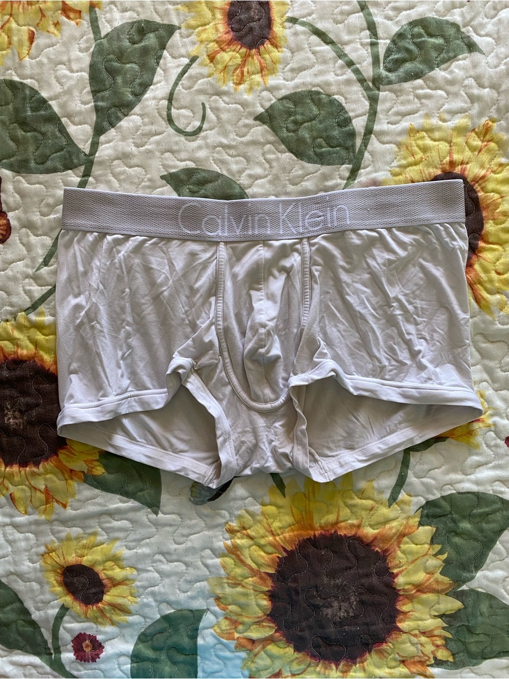 Calvin Klein Men's Light White Stretch Boxer Briefs with Logo Waistband